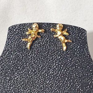 Gold Tone Guardian Angel Stud Earrings
